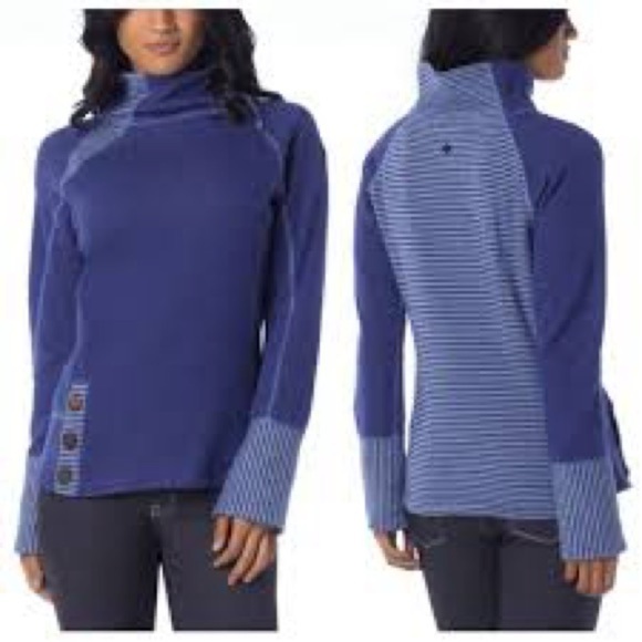 PrAna Sweater Women Burgundy Cream Lucia Wool Blend Mock Neck Pullover Boho Sz L - Picture 1 of 5